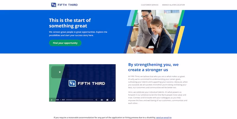 Screenshot of the official career page of Fifth Third