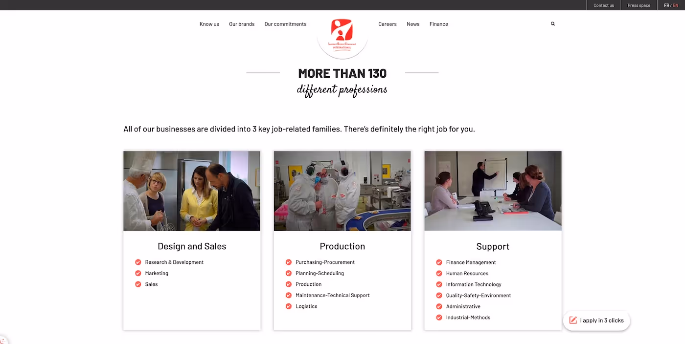 Screenshot of the official career page of LDC
