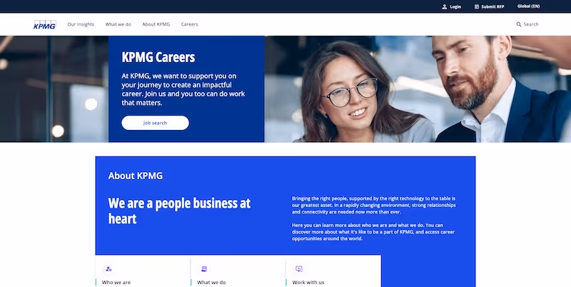 Screenshot of the official career page of KPMG