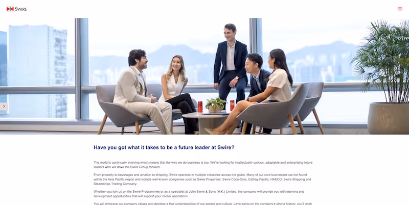 Screenshot of the official career page of John Swire & Sons