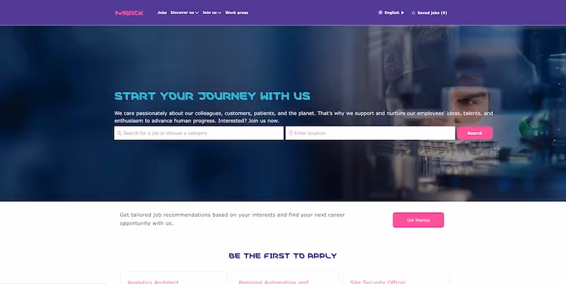 Screenshot of the official career page of Merck Group