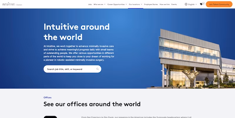 Screenshot of the official career page of Intuitive Surgical