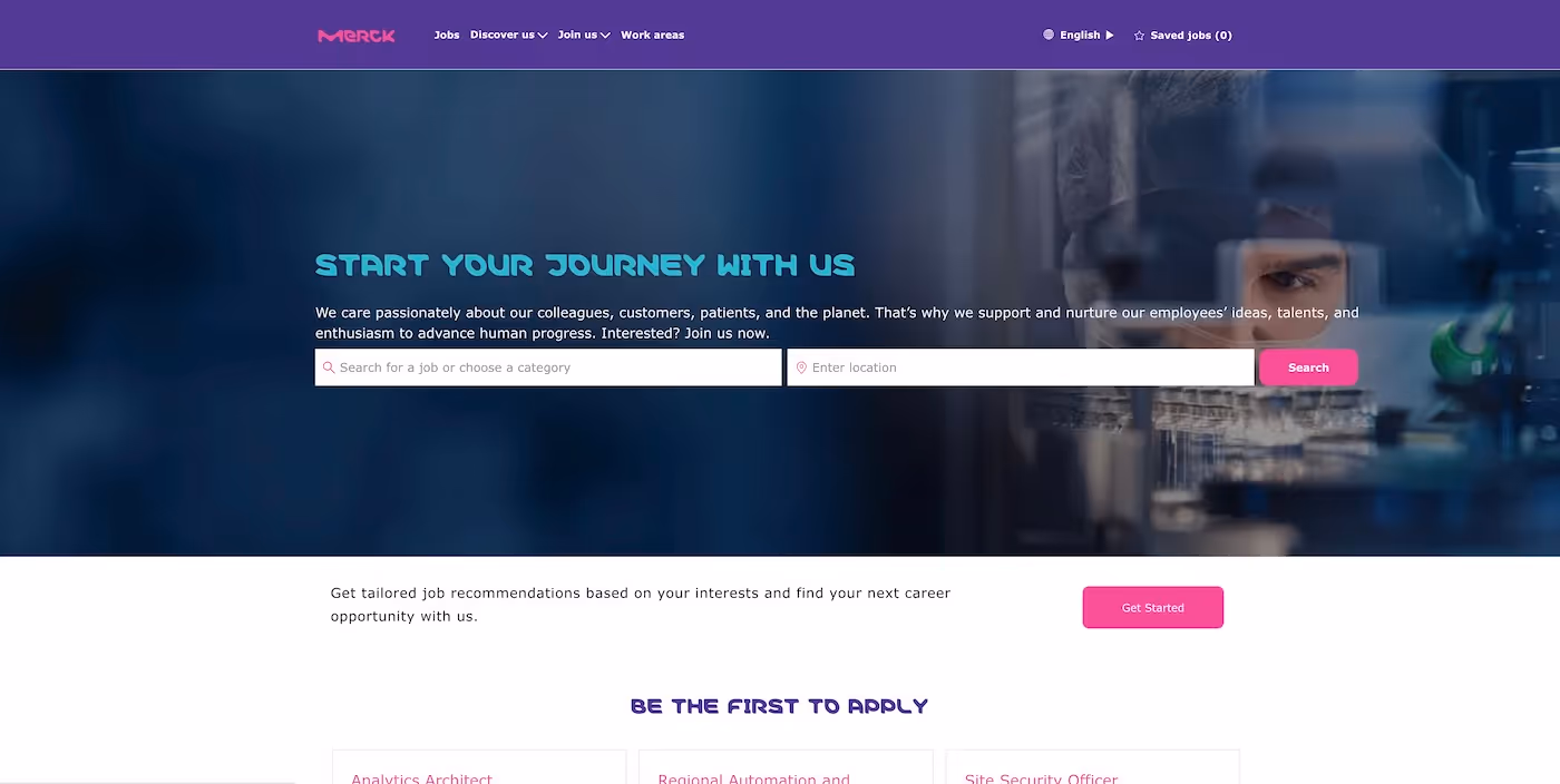 Screenshot of the official career page of Merck Group