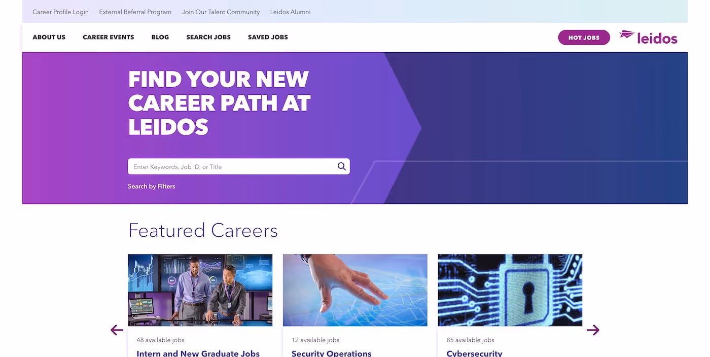Screenshot of the official career page of Leidos