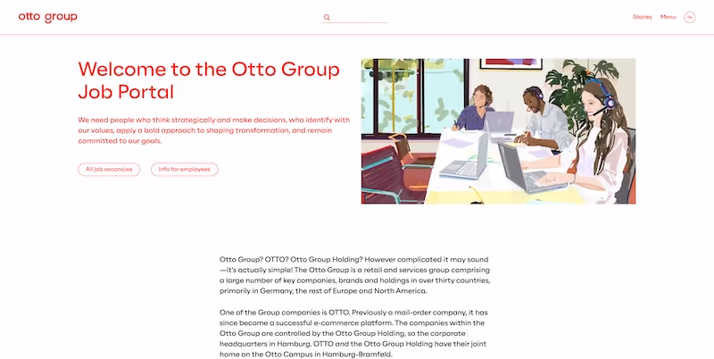 Screenshot of the official career page of Otto