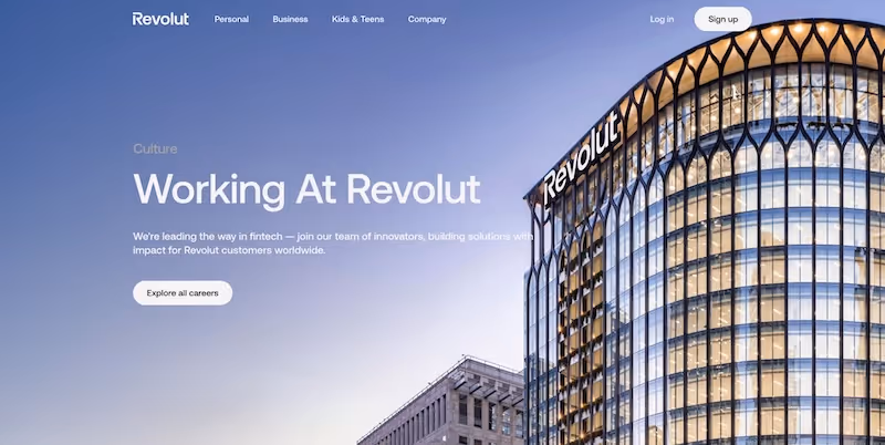 Screenshot of the official career page of Revolut