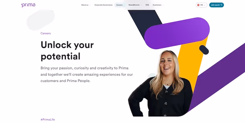 Screenshot of the official career page of Prima Assicurazioni