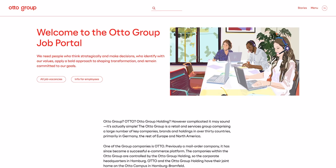 Screenshot of the official career page of Otto