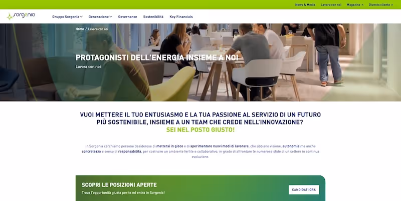 Screenshot of the official career page of Sorgenia