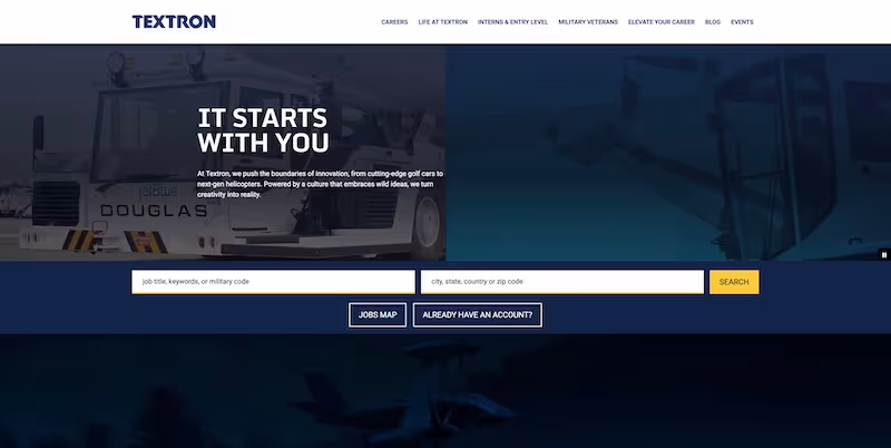 Screenshot of the official career page of Textron