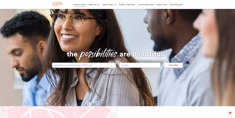 Screenshot of the official career page of Ulta Beauty