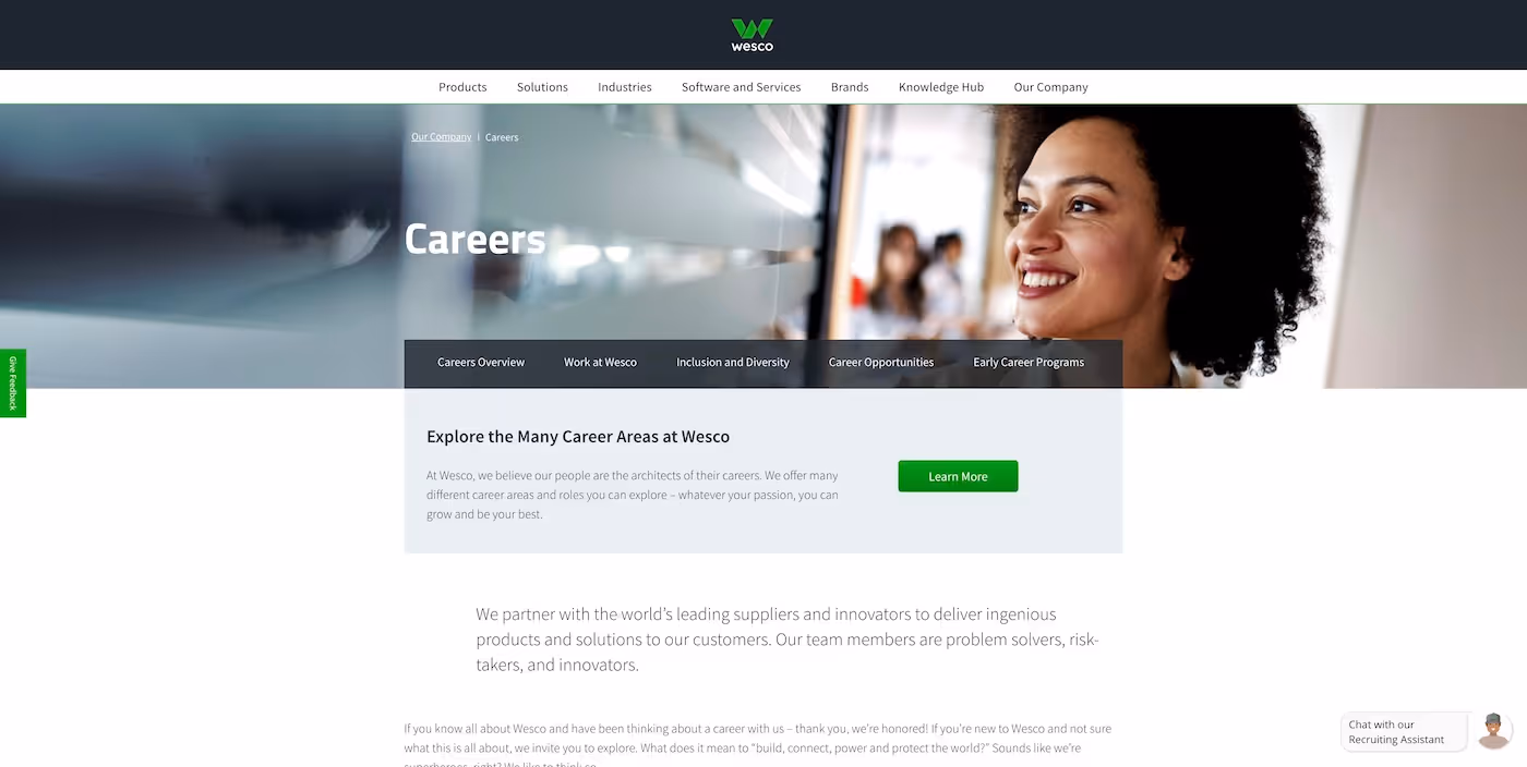 Screenshot of the official career page of Wesco