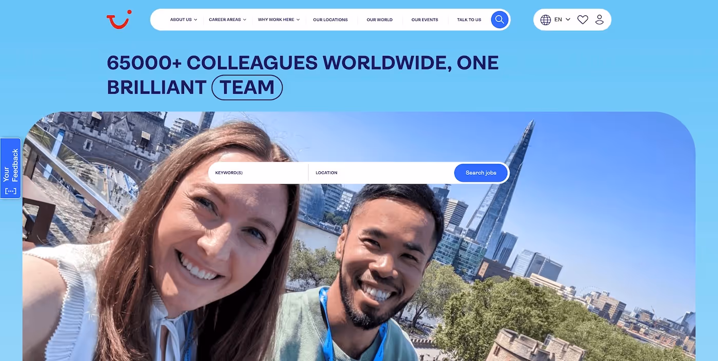 Screenshot of the official career page of TUI Group