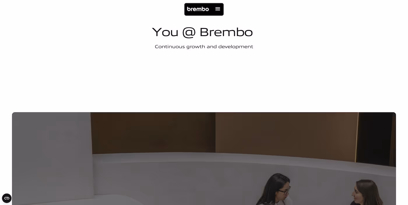 Screenshot of the official career page of Brembo