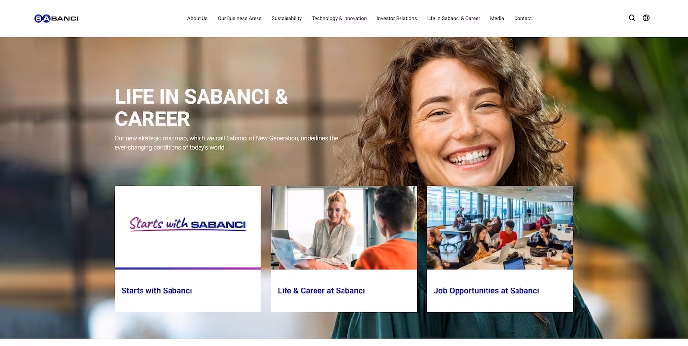 Screenshot of the official career page of Sabanci