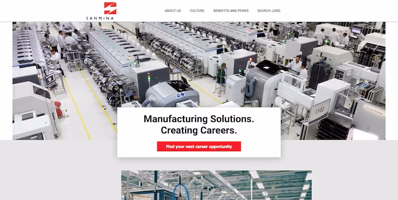 Screenshot of the official career page of Sanmina