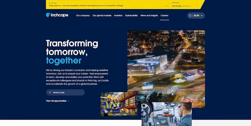 Screenshot of the official career page of Inchcape