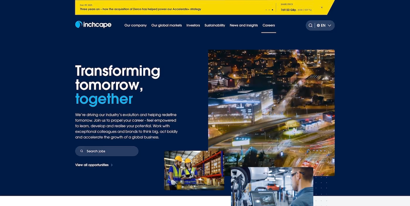 Screenshot of the official career page of Inchcape