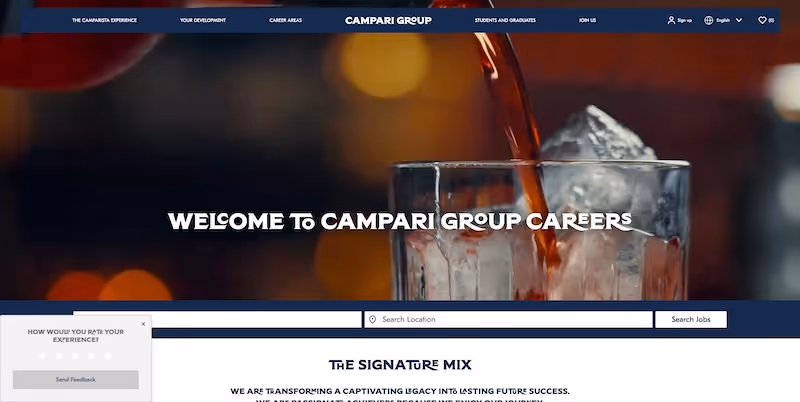 Screenshot of the official career page of Campari Group