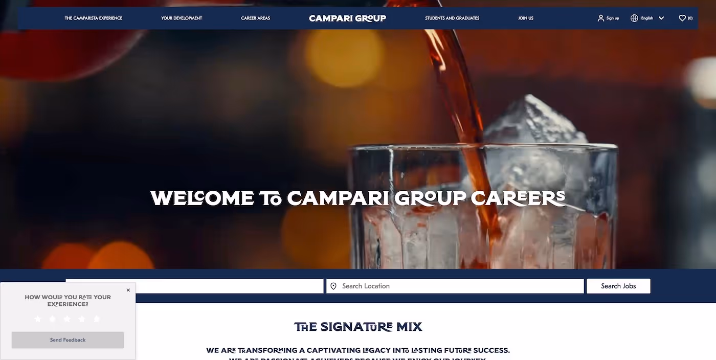 Screenshot of the official career page of Campari Group