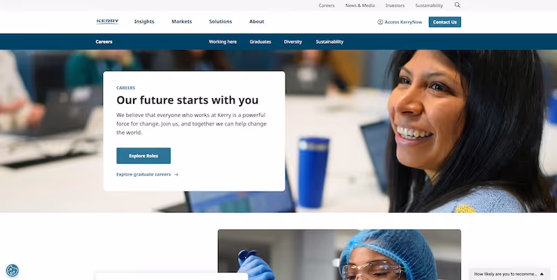 Screenshot of the official career page of Kerry Group