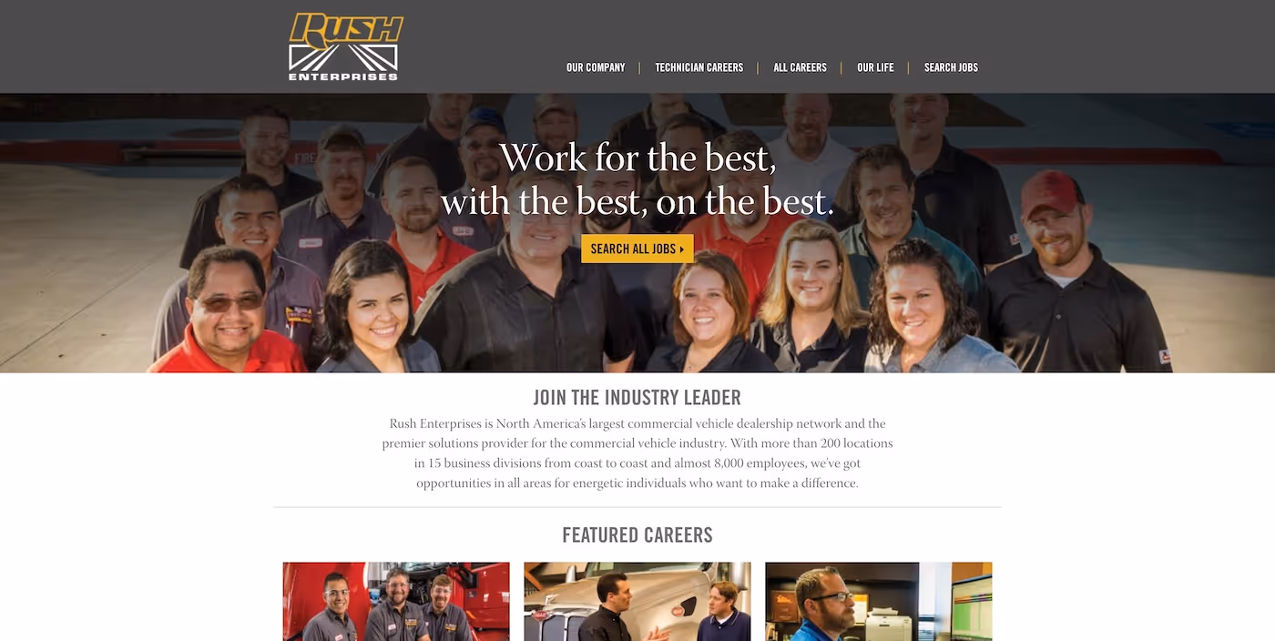 Screenshot of the official career page of Rush Enterprises