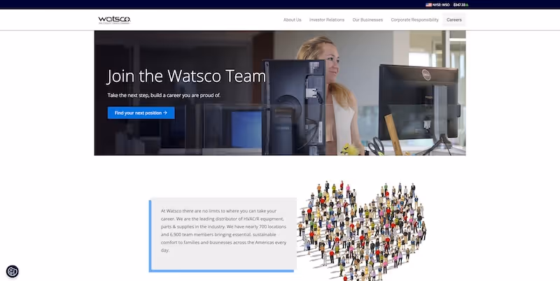 Screenshot of the official career page of Watsco