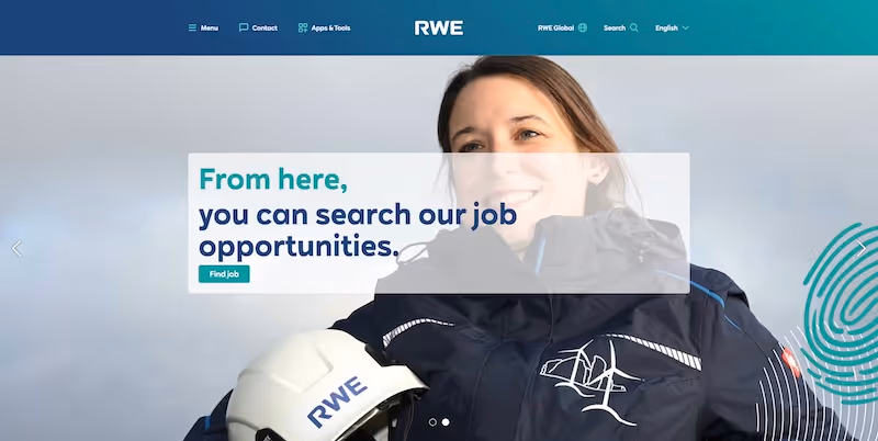 Screenshot of the official career page of RWE