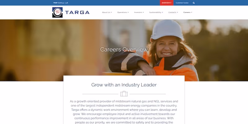Screenshot of the official career page of Targa Resources