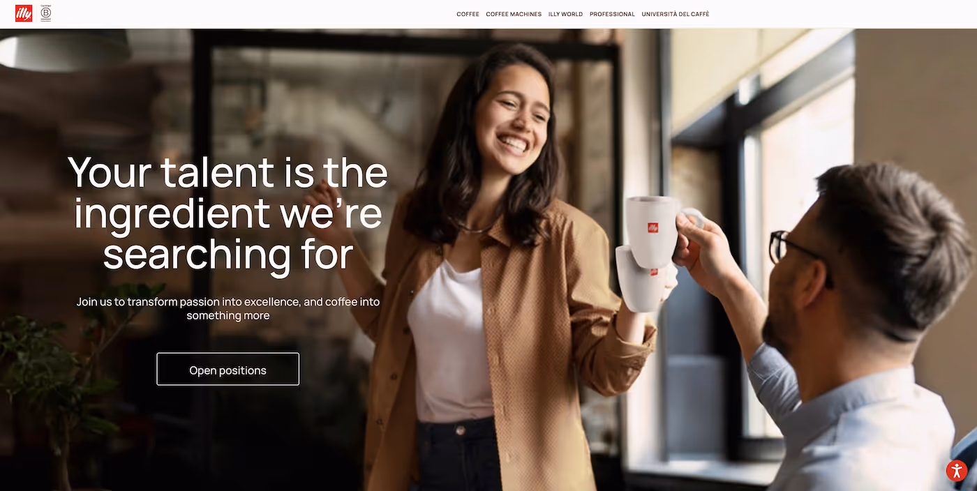 Screenshot of the official career page of illycaffè