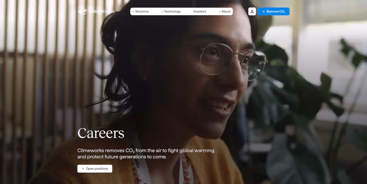 Screenshot of the official career page of Climeworks