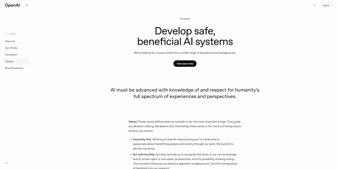 Screenshot of the official career page of OpenAI