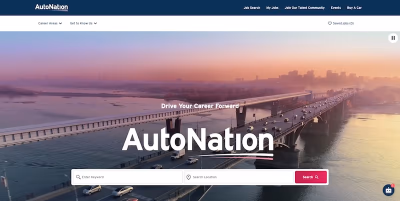 Screenshot of the official career page of AutoNation