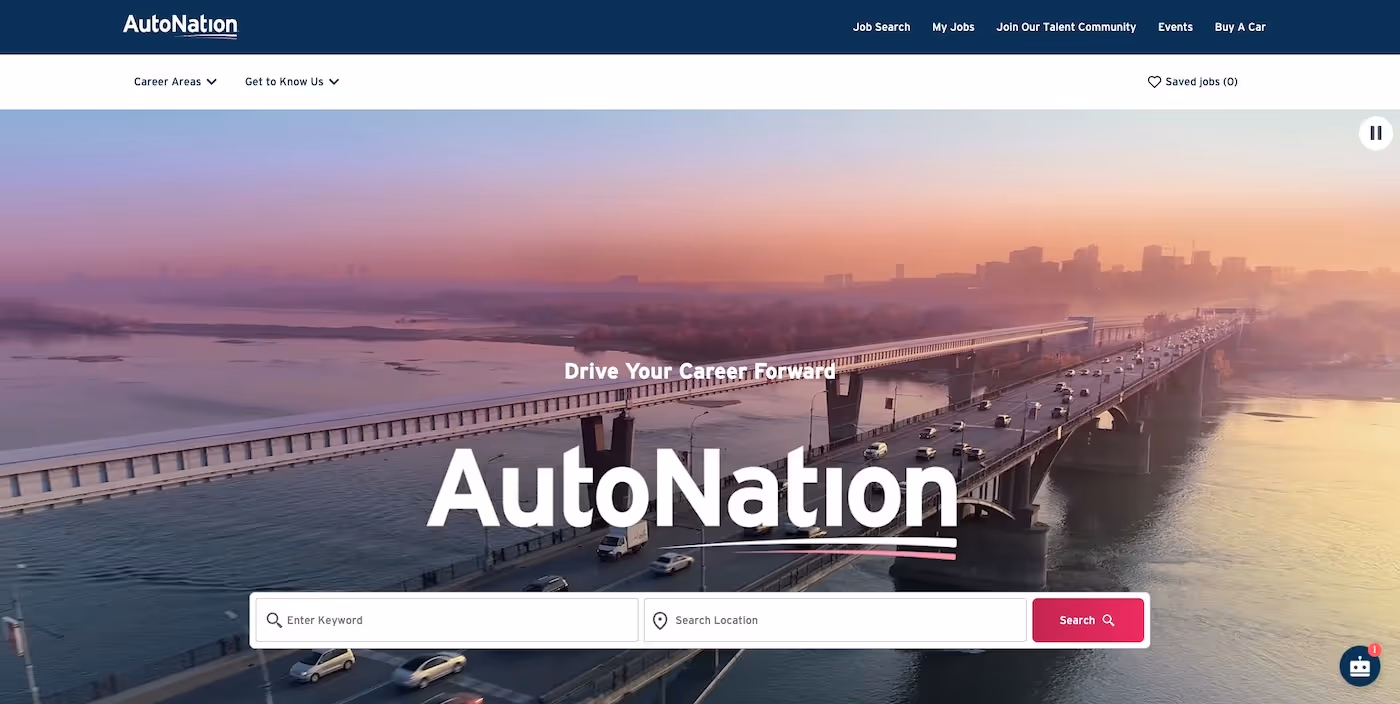 Screenshot of the official career page of AutoNation