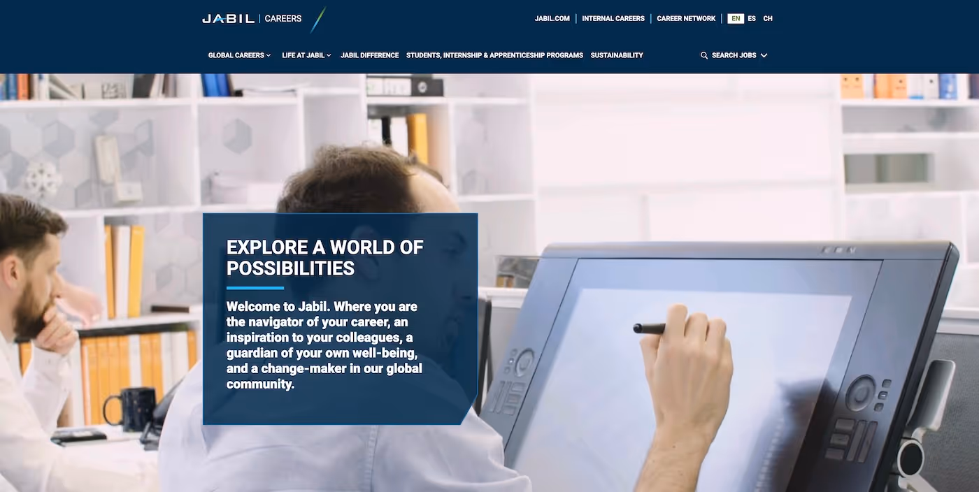 Screenshot of the official career page of Jabil