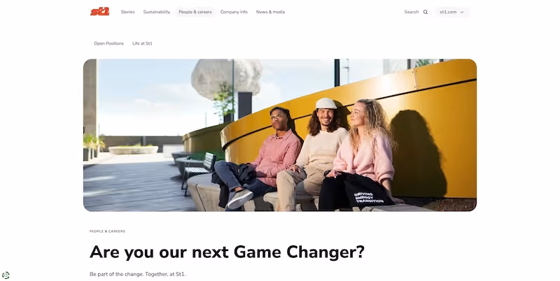 Screenshot of the official career page of St1