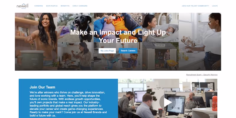 Screenshot of the official career page of Newell Brands