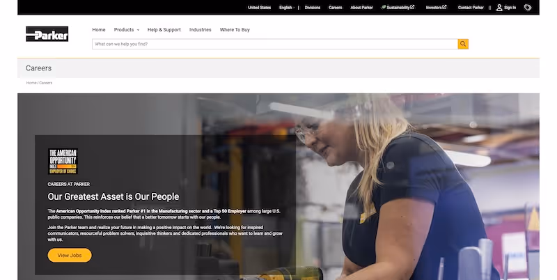Screenshot of the official career page of Parker-Hannifin
