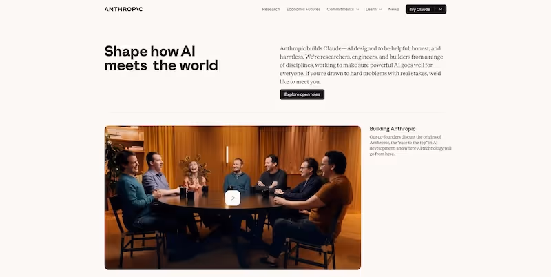 Screenshot of the official career page of Anthropic