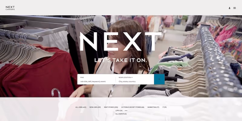Screenshot of the official career page of Next Retail