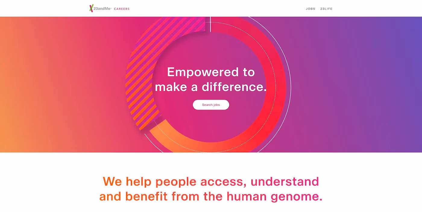 Screenshot of the official career page of 23andMe