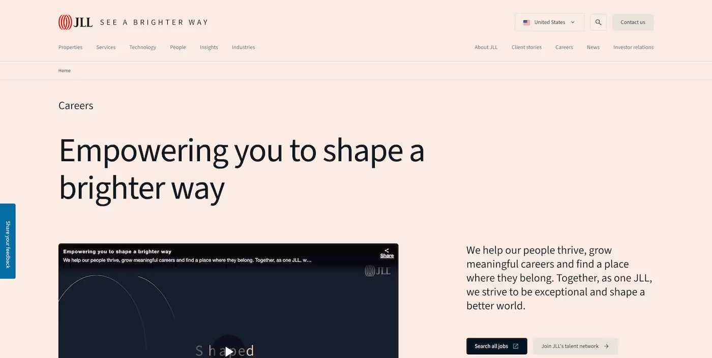Screenshot of the official career page of Jones Lang LaSalle