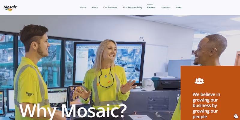 Screenshot of the official career page of Mosaic