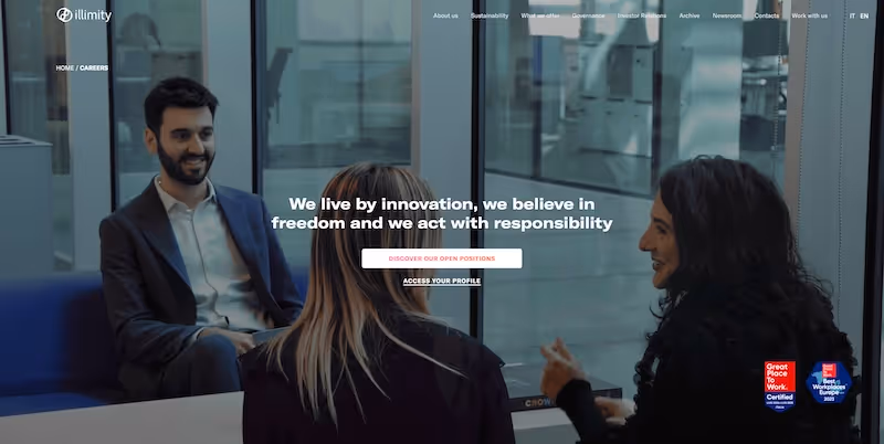 Screenshot of the official career page of illimity Bank