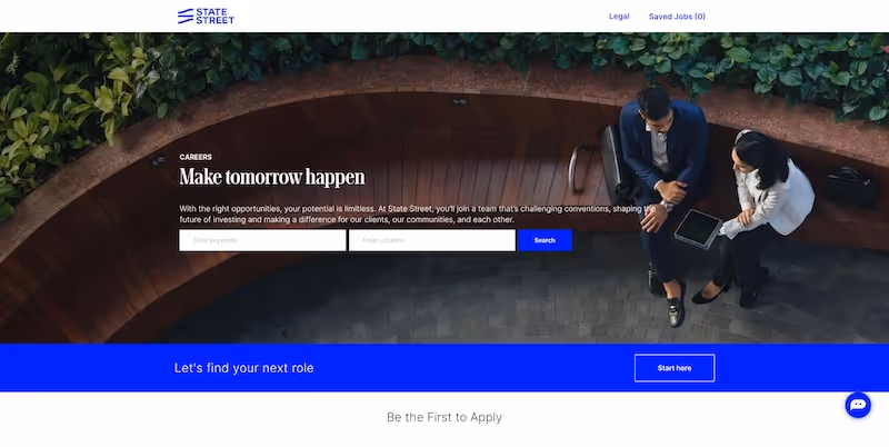 Screenshot of the official career page of State Street