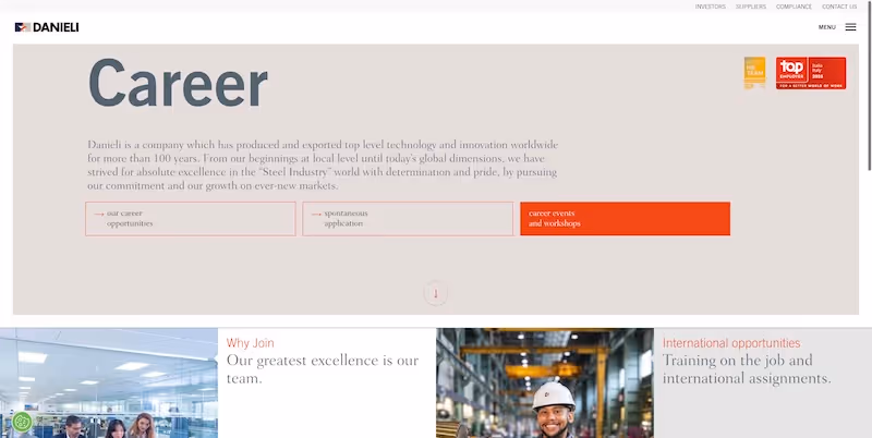 Screenshot of the official career page of Danieli