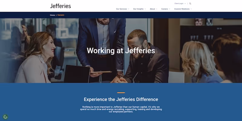 Screenshot of the official career page of Jefferies Financial Group