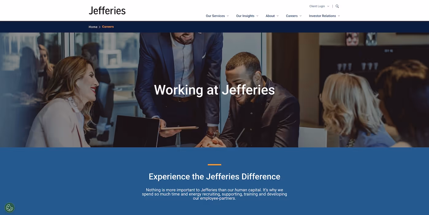 Screenshot of the official career page of Jefferies Financial Group