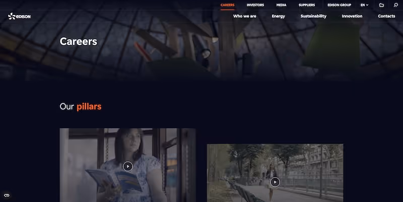 Screenshot of the official career page of Edison