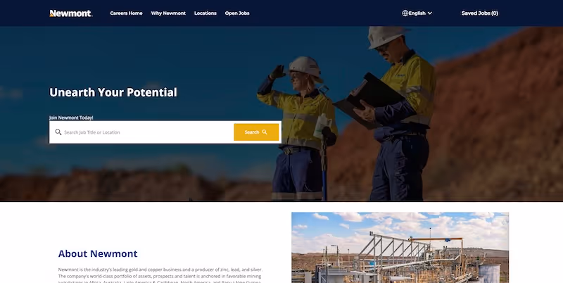 Screenshot of the official career page of Newmont